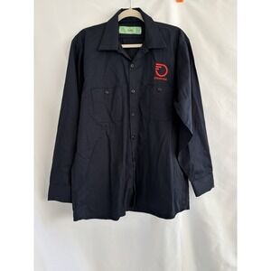 Frontier Work Navy Blue Long Sleeve Button Up Shirt 100% Cotton USA Men Large